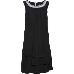 Sukienka Premium z aplikacją bonprix czarny. Czarne sukienki damskie bonprix, z aplikacjami, eleganckie, z okrągłym kołnierzem, bez rękawów. Za 239,99 zł.