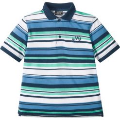 Shirt polo w paski bonprix niebiesko-biało-miętowy w paski. Niebieskie t-shirty chłopięce marki bonprix, z haftami. Za 32,99 zł.