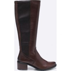 Caprice - Kozaki. Czarne buty zimowe damskie marki Caprice, z materiału, z okrągłym noskiem, na obcasie. W wyprzedaży za 269,90 zł.