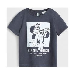 Mango Kids - T-shirt dziecięcy Feline 80-104 cm. Szare bluzki dziewczęce Mango Kids, z nadrukiem, z bawełny, z okrągłym kołnierzem, z krótkim rękawem, krótkie, bez kaptura. Za 49,90 zł.