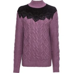 Sweter z golfem w warkocze, z koronką bonprix ciemny bez - czarny. Fioletowe golfy damskie bonprix, w koronkowe wzory, z koronki. Za 129,99 zł.