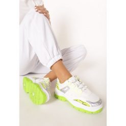 Biało-Limonkowe Sneakersy Foggyvine. Białe sneakersy damskie Born2be, ze skóry. Za 99,99 zł.