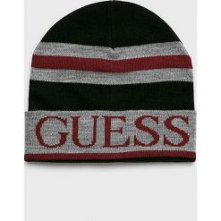 Guess Jeans - Czapka. Szare czapki męskie Guess Jeans, na zimę, z aplikacjami, z jeansu. Za 139,90 zł.