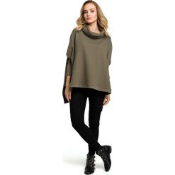 Khaki Oversizowa Asymetryczna Bluza z Luźnym Golfem. Brązowe bluzy damskie Molly.pl, uniwersalny, bez wzorów, bez rękawów. Za 128,90 zł.
