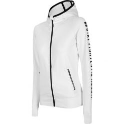 Bluza damska BLD004 - biały. Białe bluzy damskie 4f, bez wzorów, z dzianiny, bez rękawów, z kapturem. W wyprzedaży za 149,99 zł.