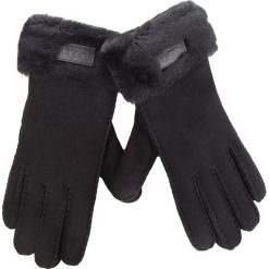 Rękawiczki Damskie UGG - W Turn Cuff Glove 17369 Black. Czarne rękawiczki damskie Ugg, bez wzorów, ze skóry. W wyprzedaży za 399,00 zł.