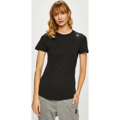 Reebok - Top. Czarne topy damskie Reebok, s, bez wzorów, z bawełny, z okrągłym kołnierzem. W wyprzedaży za 79,90 zł.