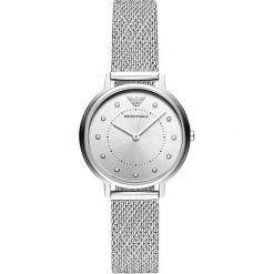 Emporio Armani Zegarek silvercoloured. Szare zegarki damskie marki Emporio Armani, l, z nadrukiem, z bawełny, z okrągłym kołnierzem. Za 1049,00 zł.