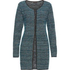 Sweter rozpinany bonprix czarno-turkusowo-biało-srebrny. Czarne kardigany damskie marki bonprix, z haftami, z dzianiny. Za 59,99 zł.