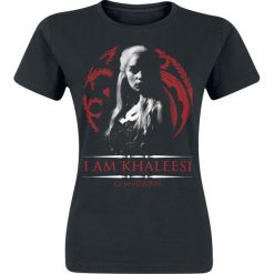 Gra o Tron Daenerys Targaryen - I Am Khaleesi Koszulka damska czarny. Czarne t-shirty damskie marki Gra o Tron, s, z nadrukiem, z okrągłym kołnierzem. Za 62,90 zł.