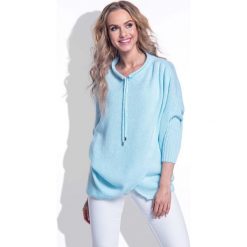 Błękitny Sweter z Troczkami przy Dekolcie. Niebieskie piżamy damskie Molly.pl, s, bez wzorów, z wełny, bez rękawów, bez kaptura. Za 109,90 zł.