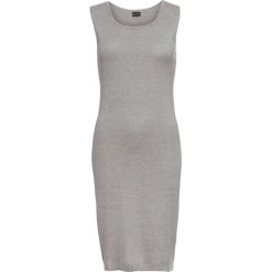 Sukienka dzianinowa ołówkowa bonprix szary melanż. Szare sukienki damskie bonprix, bez wzorów, z bawełny, eleganckie, z okrągłym kołnierzem, bez rękawów, ołówkowe. Za 109,99 zł.