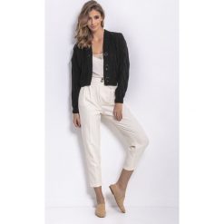 Sweter bomber zapinany czarny. Czarne swetry damskie e-margeritka.pl, xl, bez wzorów, z wełny, eleganckie, z długim rękawem, długie, bez kaptura. Za 154,99 zł.