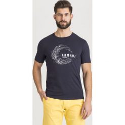 T-SHIRT Armani Exchange. Niebieskie t-shirty męskie Armani Exchange, s, z nadrukiem, z elastanu, z okrągłym kołnierzem. Za 195,30 zł.