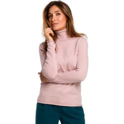 Różowy Dzianinowy Klasyczny Golf. Różowe swetry damskie Molly.pl, s, bez wzorów, z dzianiny, eleganckie, bez rękawów, długie, bez kaptura. Za 129,90 zł.