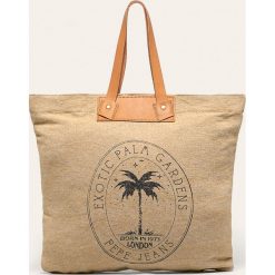 Pepe Jeans - Torebka Nuria. Torby damskie na zakupy Pepe Jeans, w paski, z bawełny, na ramię, duże, z nadrukiem, bez dodatków. W wyprzedaży za 199,90 zł.