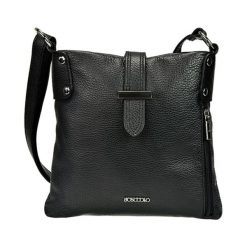 Skórzana torebka w kolorze czarnym - (S)27 x (W)26 x (G)6 cm. Czarne torebki klasyczne damskie Bosccolo, w paski, ze skóry. W wyprzedaży za 249,95 zł.