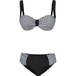 Bikini na fiszbinach (2 części) bonprix czarno-biały w kratę. Czarne stroje kąpielowe damskie bonprix, bez wzorów. Za 89,99 zł.
