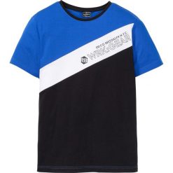 T-shirt z odblaskowymi elementami Slim Fit bonprix czarno-biało-lazurowy. Czarne koszulki męskie bonprix, m, bez wzorów, z okrągłym kołnierzem. Za 44,99 zł.