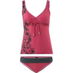 Tankini (2 części) bonprix czarno-jeżynowy. Czarne stroje kąpielowe damskie bonprix, z nadrukiem. Za 89,99 zł.
