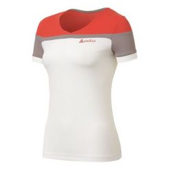 Odlo Koszulka damska GINA biało-czerwona r. L (221241/10215). Białe topy sportowe damskie marki Odlo, l. Za 75,02 zł.