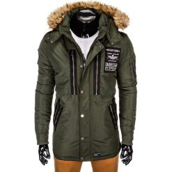 KURTKA MĘSKA ZIMOWA PARKA C360 - KHAKI. Brązowe kurtki męskie zimowe Ombre Clothing, m, z kapturem. Za 189,00 zł.