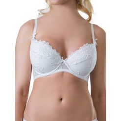 Biustonosz push-up w kolorze białym. Białe biustonosze marki Valea, w koronkowe wzory, z koronki. W wyprzedaży za 77,95 zł.