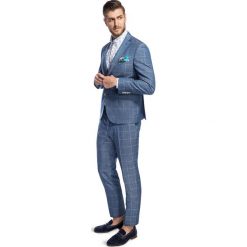 Garnitur LEONARDO MXNS000255. Niebieskie garnitury męskie Giacomo Conti, bez wzorów, ze lnu. Za 498,00 zł.