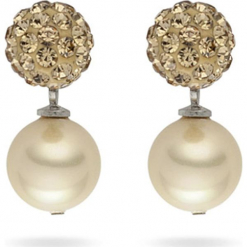 Kolczyki-wkrętki z perłami i cyrkoniami. Żółte kolczyki damskie Pearls Special, z cyrkonią, z mosiądzu. W wyprzedaży za 77,95 zł.