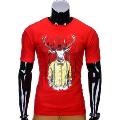 T-shirt męski z nadrukiem S813 - czerwony. Czerwone t-shirty męskie Ombre Clothing, s, z nadrukiem, bez kołnierzyka. Za 12,99 zł.