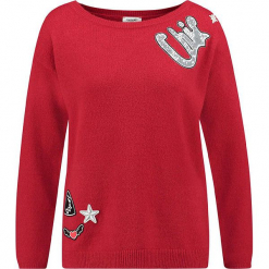 Sweter w kolorze czerwonym. Czerwone swetry klasyczne damskie marki Taifun, z wełny, z okrągłym kołnierzem. W wyprzedaży za 130,95 zł.