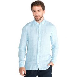 Tommy Hilfiger Koszula Niebieski. Niebieskie koszule męskie TOMMY HILFIGER, l, bez wzorów, ze lnu, bez kołnierzyka, z długim rękawem. Za 464,95 zł.