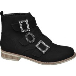 Botki damskie Catwalk czarne. Czarne botki damskie marki Catwalk, ze skóry, glamour, na wysokim obcasie, na obcasie, na klamry. Za 149,90 zł.