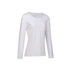 Koszulka długi rękaw Gym & Pilates 100 damska. Białe bluzki sportowe damskie marki DOMYOS, xl, z elastanu. Za 19,99 zł.