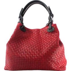 Skórzana torebka w kolorze czerwonym - 34 x 29 x 22 cm. Czerwone torebki klasyczne damskie ORE10, w paski, ze skóry. W wyprzedaży za 219,95 zł.