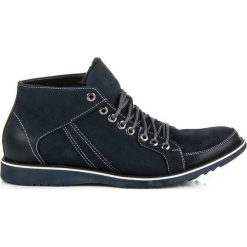 Skórzane męskie buty za kostkę. Niebieskie półbuty męskie marki LUCCA, na zimę, bez wzorów, bez zapięcia. Za 229,90 zł.