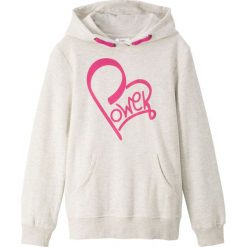 Bluza z kapturem bonprix naturalny melanż z nadrukiem. Białe bluzy dziewczęce bonprix, z nadrukiem, z bawełny, eleganckie, bez rękawów, z kapturem. Za 54,99 zł.
