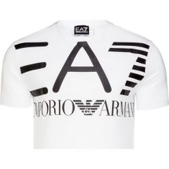 T-shirt EA7 EMPORIO ARMANI. Białe t-shirty męskie EA7 Emporio Armani, z nadrukiem, z bawełny, z okrągłym kołnierzem. W wyprzedaży za 186,00 zł.