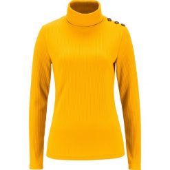 Shirt z golfem i guzikami, w prążek bonprix żółty szafranowy. Żółte koszulki damskie bonprix, bez wzorów, bez rękawów. Za 54,99 zł.