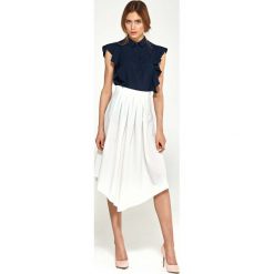 Ecru Asymetryczna Rozkloszowana Spódnica z Plisami. Spódniczki damskie Molly.pl, na co dzień, xl, bez wzorów, eleganckie, długie, midi, asymetryczne. Za 109,90 zł.