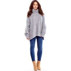Oversize'ovy sweter z golfem szary. Szare swetry damskie N/A, bez wzorów, z elastanu, bez rękawów. Za 141,02 zł.
