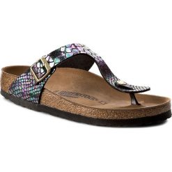 Japonki BIRKENSTOCK - Gizeh 1003464 Shiny Snake Black Multicolor. Czarne klapki damskie Birkenstock, bez wzorów, ze skóry ekologicznej, bez obcasa. Za 294,00 zł.