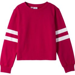 Bluza dresowa bonprix jeżynowo-czerwony. Różowe bluzy dziewczęce bonprix, w paski, z bawełny, sportowe, bez rękawów, bez kaptura. Za 44,99 zł.