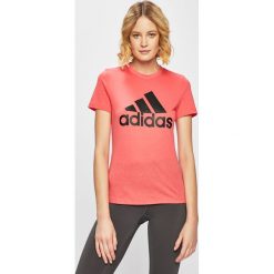Adidas Performance - Top. Różowe topy damskie adidas Performance, s, z nadrukiem, z bawełny, z krótkim rękawem. W wyprzedaży za 69,90 zł.