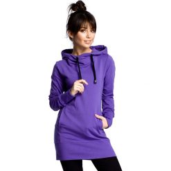 Fioletowa Długa Bluza-Tunika ze Ściąganym Kapturem. Fioletowe bluzy sportowe damskie marki Molly.pl, na imprezę, s, z dzianiny, sportowe, z kapturem, z długim rękawem. Za 155,90 zł.