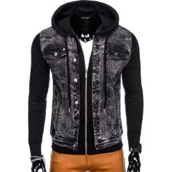 KURTKA MĘSKA PRZEJŚCIOWA JEANSOWA C322 - CZARNA. Czarne kurtki męskie marki Ombre Clothing, m, z bawełny, klasyczne, z kapturem. Za 109,00 zł.