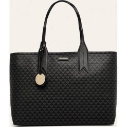 Emporio Armani - Torebka. Czarne torby damskie na zakupy Emporio Armani, w paski, ze skóry ekologicznej, duże, bez dodatków. W wyprzedaży za 659,90 zł.