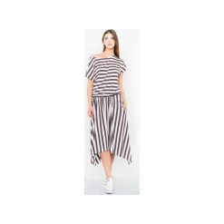 Sukienka maxi Megan White Stripes. Brązowe sukienki damskie CANDY FLOSS, na co dzień, na lato, w paski, z elastanu, z asymetrycznym kołnierzem, bez rękawów, maxi, asymetryczne. Za 330,00 zł.