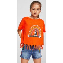 Mango Kids - Szorty dziecięce Lita 110-164 cm. Pomarańczowe szorty damskie marki Mango Kids, z aplikacjami, z elastanu, casualowe. W wyprzedaży za 49,90 zł.
