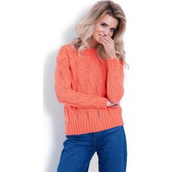 Koralowy Sweter z Warkoczowym Splotem. Pomarańczowe piżamy damskie marki Molly.pl, uniwersalny, bez wzorów, ze splotem, eleganckie, bez rękawów, długie, bez kaptura. Za 99,90 zł.